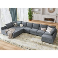 Honbay Convertible U Shaped Modular Sofa Sectional Modular Couch With Chaise Oversized Sofa Sleeper Couch For Large Living Room, Bluish Grey