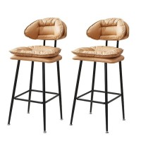 Jhkzudg Counter Height Bar Stools,Bar Stools Set Of 2,Modern Nano-Technology Cloth High Back Dining Stools With Metal Legs,For Kitchen Counter Island Pub,Bistro,Brown