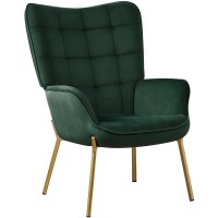 Yaheetech Velvet Armchair, Modern Accent Chair High Back, Living Room Chairs With Golden Metal Legs And Soft Padded, Tufted Sofa Chairs For Home Office/Bedroom/Dining Room, Green