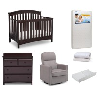 Delta Children Emerson Crib 7-Piece Baby Nursery Furniture Set-Includes: Convertible Crib, Glider, Dresser, Changing Top, Crib Mattress, Sheets, & Changing Pad, Dark Chocolate