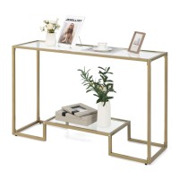 Costway 48? 2-Tier Console Table, Modern Deluxe Entryway Table With Tempered Glass Tabletop & Golden Metal Frame, Multifunctional Narrow Sofa Table With Storage Shelf, For Hallway, Entrance