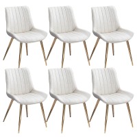 Licome Kitchen Dining Room Chairs Set Of 6 Faux Pu Leather Dining Chairs Modern Mid Century Living Room Side Chairs With Electroplated Gold Chair Legs (Color : Off White)