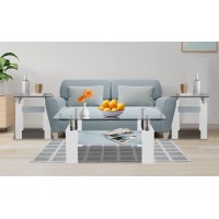 Homvent Coffee Table Set Coffee Table And End Table Sets Glass Coffee Table Set Of 3 Glass End Table(2Pcs) & Coffee(1Pcs) Table W/Safety Table Corner Protectors Living Room Table W/Wood Legs,2-Layer