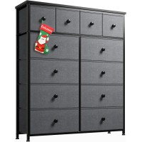 Enhomee Dresser For Bedroom With 12 Drawers Tall Dressers & Chest Of Fabric Storgae Closet,Clothes,Wooden Top Metal Frame,Grey,12 D X 41 W 44 H