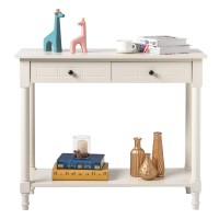 Kjnjf0 2-Tier Console Table Accent Entryway Table With 2 Drawers And Open Storage Shelf,Wooden Sofa Table For Entryway Foyer Hallways Dining Room Living Room Office,45?L?13.8?W?29.7?H,White