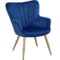 Yaheetech Velvet Accent Chair, Modern Armchair With Wing Side And Metal Legs, Cozy And Soft Padded And High Back For Living Room/Home Office/Bedroom, Blue