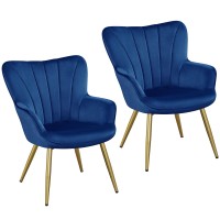 Yaheetech Velvet Accent Chair, Modern Armchair With Wing Side And Metal Legs, Cozy And Soft Padded And High Back For Living Room/Home Office/Bedroom, Set Of 2, Blue