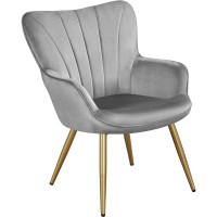 Yaheetech Velvet Accent Chair, Modern Armchair With Wing Side And Metal Legs, Cozy And Soft Padded And High Back For Living Room/Home Office/Bedroom, Light Gray