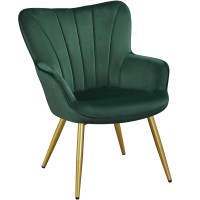 Yaheetech Velvet Accent Chair, Modern Armchair With Wing Side And Metal Legs, Cozy And Soft Padded And High Back For Living Room/Home Office/Bedroom, Green