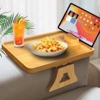 Tisement Couch Tray For Wide Sofa, 11.8?? ? 8.7?? Clip On Sofa Arm Tray With 360? Rotating Bracket,Foldable Couch Arm Table For Widening Space, Rubber Wood Couch Cup Holder For Drinks/Snacks/Fruits
