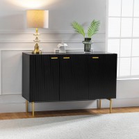 Hulala Home Sideboard Buffet Cabinet With 3 Doors And 3 Adjustable Shelves, Modern Storage Cabinet With Wood Frame And Metal Legs For Living Room, Dining Room, Entryway And Hallway, Black