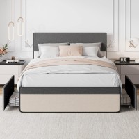 Idealhouse Full Size Bed Frame With 2 Storage Drawers, Platform Upholstered Bed Frame With Headboard, Mattress Foundation With Steel Slat Support, No Box Spring Needed
