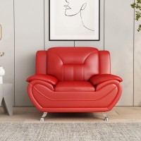 Us Pride Michael Collection Faux Leather Accent Chair, Versatile And Modern Armchair For Living Room, Bedroom Or Office, Comfortable Design And Elegant Look, Coral Red