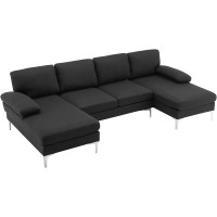Veryke Modern U-Shaped Sectional Sofa Couch 110 Linen Fabric Sectional Couch Sofa Upholstered Sofa Bed With Metal Legs For Living Room Home Office(Ship From Usa) (U-Shapedblack)