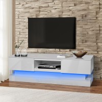 Bituman 20 Colors Led Lights Tv Stand For 55 Inch Tv, Media Console Entertainment Center Television Table With 2 Storage Drawers And Open Shelves For Living Room Bedroom, White