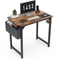Smug Computer 31 Inch Home Office Writing Work Study Small Pc Desk Modern Simple Table With Storage Bag Headphone Hook, Rustic Brown, 31197