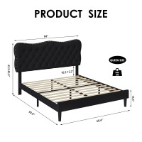 Hostack Queen Size Bed Frame, Linen Fabric Upholstered Platform Bed Frame With Adjustable Headboard, Diamond Tufted Mattress Foundation With Wood Slats, Easy Assembly, No Box Spring Needed, Black