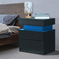 Goujxcy Led Nightstand Led Bedside Table With 2 Drawers Wooden Cabinet With Led Lights For Bedroom End Table Side Table For Bedroom Living Room (Black-Led)