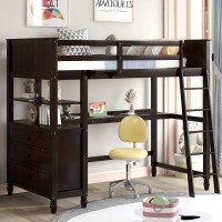 Runna Classic Kids Loft Beds With Drawers And Desk,Twin Size Wood Loft Bed With Storage Shelves,Ladder And Guardrail,For Kids Boys Girls Teens Bedroom (Espressoe)