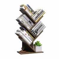 R Ruisheng 5 Tier Small Tree Bookshelf Desk Book Organizer Narrow Bookcases For Books Magazines Cds Free Standing Retro Wooden Storage Shelves For Home Office Bedroom Living Room Rustic Brown