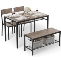 Gizoon Kitchen Table And 2 Chairs For 4 With Bench, 4 Piece Dining Table Set For Small Space, Apartment (Grey)