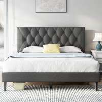 Molblly Full Size Platform Bed Frame With Adjustable Headboard, Linen Fabric Wrap, Strong Frame And Wooden Slats Support, No Box Spring Needed, Non-Slip And Noise-Free, Easy Assembly, Dark Grey