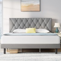Molblly Queen Bed Frame With Adjustable Headboard, Linen Fabric Wrap, Strong Frame And Wooden Slats Support, No Box Spring Needed, Non-Slip And Noise-Free, Easy Assembly, Light Grey