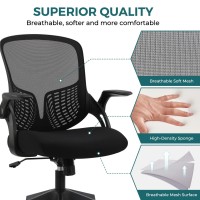 Smug Home Office Ergonomic Desk Mesh Computer Modern Height Adjustable Swivel Chair With Lumbar Support/Flip-Up Arms, Black, 17 D X 19.5 W X 36 H