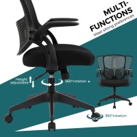 Smug Home Office Ergonomic Desk Mesh Computer Modern Height Adjustable Swivel Chair With Lumbar Support/Flip-Up Arms, Black, 17 D X 19.5 W X 36 H