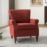 Hulala Home Accent Chair With Wood Legs & Removable Cushion, Modern Wingback Armchair With Nailhead Trim, Comfy Upholstered Lounge Chair Single Sofa Chair For Living Room Bedroom, Red