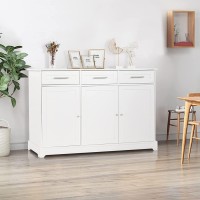 Vingli Kitchen Buffet Storage Cabinet,White Credenza Sideboard Cabinet With 3 Doors And 3 Drawers For Kitchen,Dining Room,Living Room