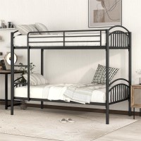 Vilrocaz Metal Bunk Bed Frame For Kids Teens Adults, Twin Over Twin Metal Bunk Bed With Safety Guardrails, Convertible Into 2 Separate Beds, Save-Space Design, Strong Metal Slats Support (Black-N)
