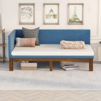 Upholstered Daybed Sofa Bed Frame Wood Floor Bed With Linen Cover Mattress Futon Sleeper Beds Twin Size Blue
