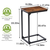 Amhancible C Shaped End Table, Side Tables That Slide Under For Sofa, Couch Table Snack Side Table For Bedroom, Rustic Brown Het02Cbr1