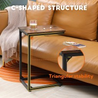 Amhancible C Shaped End Table, Side Tables That Slide Under For Sofa, Couch Table Snack Side Table For Bedroom, Rustic Brown Het02Cbr1