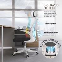 Monhey Office Chair - Ergonomic Office Chair With Lumbar Support & 3D Headrest & Flip Up Arms Home Office Desk Chairs Rockable High Back Swivel Computer Chair White Frame Black Mesh Study Chair