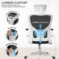 Monhey Office Chair - Ergonomic Office Chair With Lumbar Support & 3D Headrest & Flip Up Arms Home Office Desk Chairs Rockable High Back Swivel Computer Chair White Frame Black Mesh Study Chair