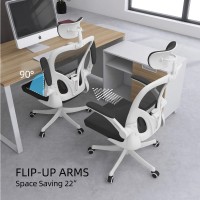 Monhey Office Chair - Ergonomic Office Chair With Lumbar Support & 3D Headrest & Flip Up Arms Home Office Desk Chairs Rockable High Back Swivel Computer Chair White Frame Black Mesh Study Chair