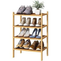 Kiplant Small Shoe Rack, 4-Tier Bamboo Wood Shoe Rack For Entryway, Stackable Shoe Organizer For Hallway Closet, Free Standing Shoe Racks For Indoor & Outdoor