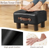 Outmaster Small Ottoman Foot Rest With Handle,Black Pu Leather Ottoman,Foot Stool Under Desk With Non-Skid Plastic Legs,Rectangle Ottoman For Living Room,Bedroom,Desk,Couch