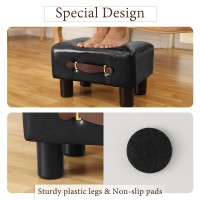 Outmaster Small Ottoman Foot Rest With Handle,Black Pu Leather Ottoman,Foot Stool Under Desk With Non-Skid Plastic Legs,Rectangle Ottoman For Living Room,Bedroom,Desk,Couch