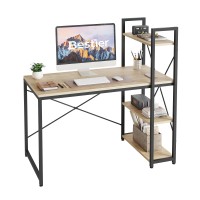 Bestier Computer Desk With Shelves - 47 Inch Small Space Home Office Desks With Bookshelf For Study Writing And Work - Plenty Leg Room And Easy Assemble, Natural Oak