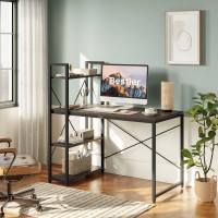 Bestier Computer Desk With Shelves - 47 Inch Small Space Home Office Desks With Bookshelf For Study Writing And Work - Plenty Leg Room And Easy Assemble, Deep Brown