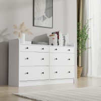 Cozy Castle White 6 Drawer Double Dresser Wooden Dressers & Chests Of Drawers With Double Anti-Tilt Devices For Bedroom Living Room 15.7 D X 52 W X 33.1 H