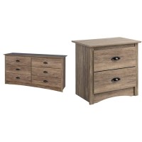 Sonoma 6 Drawer Double Dresser For Bedroom, Drifted Gray & Sonoma 2-Drawer Nightstand, Drifted Gray