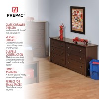 Prepac Elite Wardrobe Cabinet, 32, Espresso & Sonoma 6 Drawer Double Dresser For Bedroom, Espresso