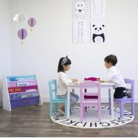 Humble Crew Tot Tutors Wood Table & 4 Chairs Set-White, Pink, Purple Forever Collection & Toy Storage Organizer, White/Pink/Purple/Turquoise