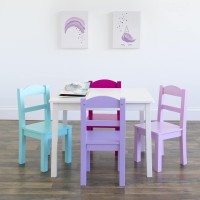 Humble Crew Tot Tutors Wood Table & 4 Chairs Set-White, Pink, Purple Forever Collection & Toy Storage Organizer, White/Pink/Purple/Turquoise