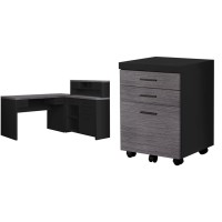Monarch Specialties Computer Desk L-Shaped - Left Or Right Set- Up - Corner Desk With Hutch 60 L (Black - Grey Top) & 3 Drawer File Cabinet - Filing Cabinet (Black)