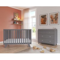 Child Craft Soho Crib And Dresser Nursery Set, 2-Piece, Includes 4-In-1 Convertible Crib And Changing Table 3 Drawer Dresser, Grows With Your Baby (Cool Gray)